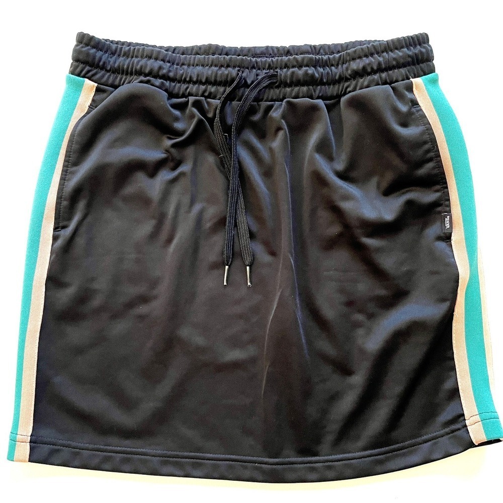 Vans Women's Medium Black Cali Native Track Skirt Side Stripe Pockets Streetwear